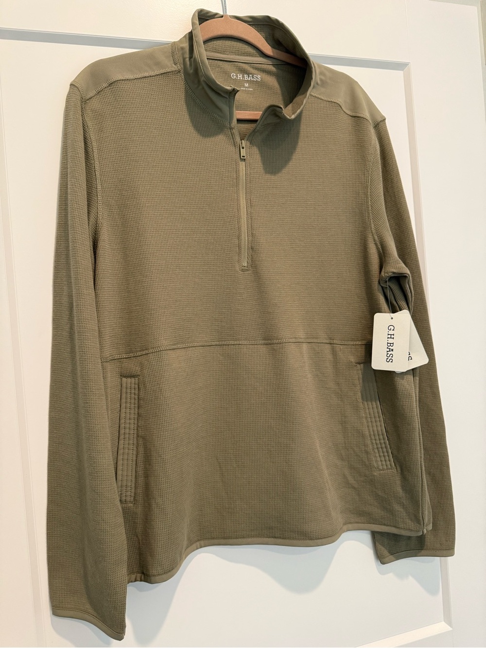 Men's Olive Quarter-Zip Pullover Sweater Thermal Pullover